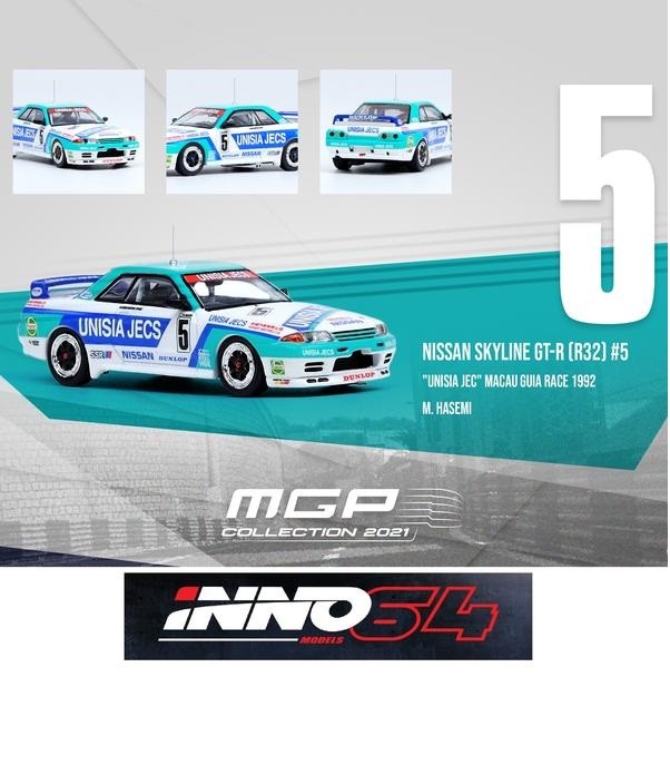 Nissan Skyline GT-R (R32) No.5 `Unisia Jecs` Macau Guia Race 1992  - INNO 64 - 1/64 - IN64-R32-MGP21HS