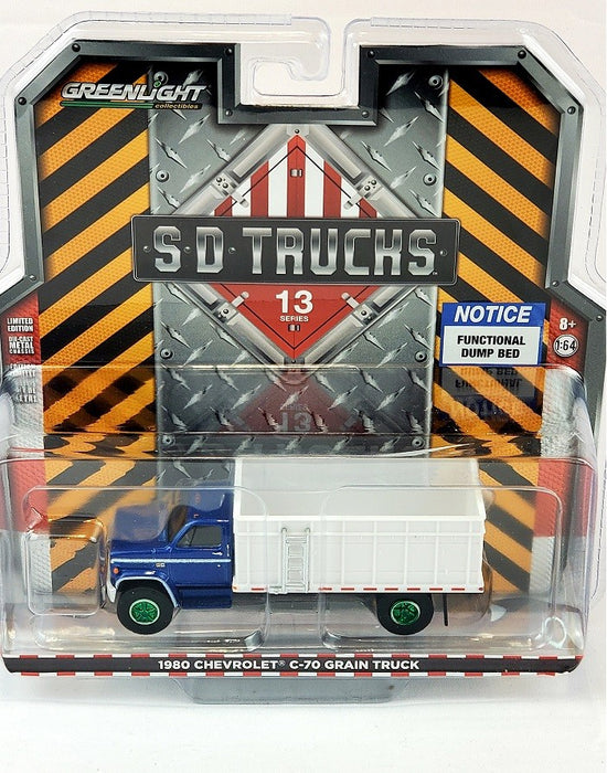 CHASE CAR 1980 Chevrolet C-70 Grain Truck - Blue Poly Cab / White Bed - SD Trucks 13 - Greenlight  1/64 - GL-45130 AGR