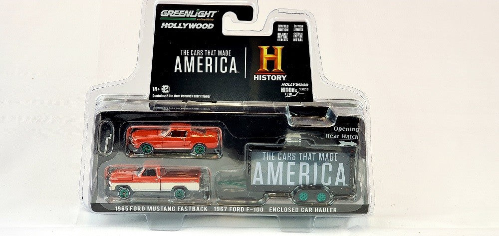 CHASE CAR 1967 Ford F-100 with 1965 Ford Mustang Fastback - The Cars That Made America - 1/64 Greenlight - 31120 CGR