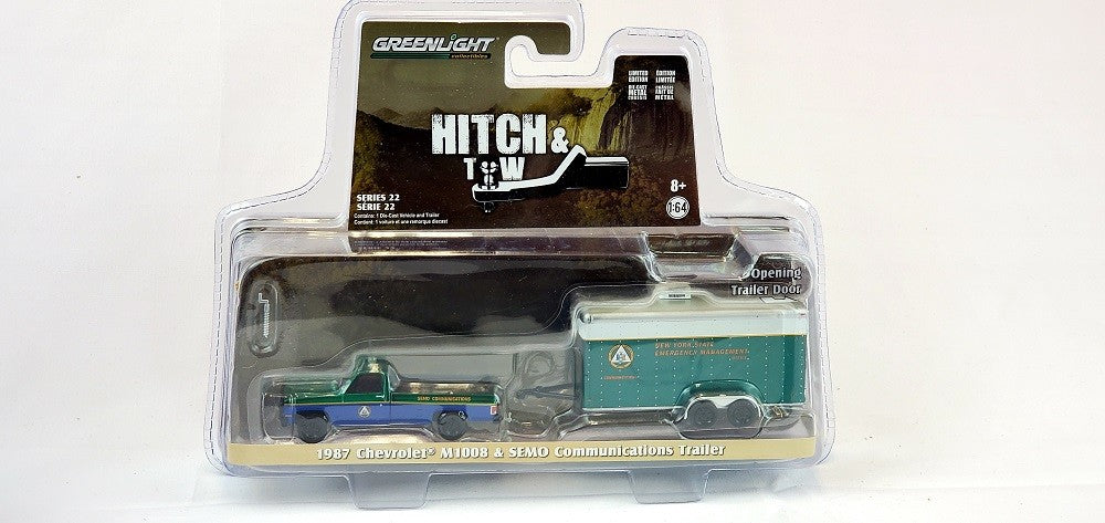 CHASE CAR 1987 Chevrolet M1008 NY Communications with Communications Trailer - Hitch & Tow 22, 1/64 Greenlight - 32220 CGR