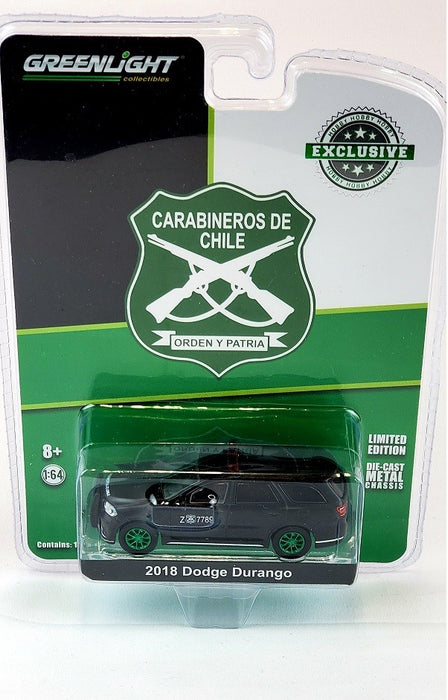 CHASE CAR 2018 Dodge Durango Police - Carabineros de Chile - Public Order Control - Hobby Exclusive - 1/64 Greenlight - 30299