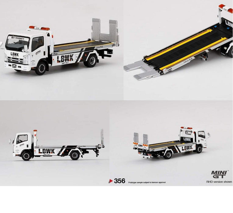 Mini GT - 1:64 - Isuzu N-Series Vehicles Flatbed Car Transport LBWK White - Mijo Exclusives USA  - MGT00292 R - Passion Diecast