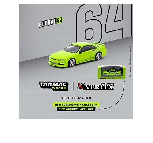 Vertex Silvia S14 Light Green - Tarmac Works - 1/64 - T64G-TL018-LG - Passion Diecast 