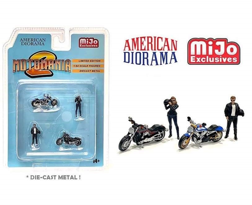 Mijo Exclusive - Moto Mania 2 - Ensemble 4 pièces en métal - American Diorama 1-64 - 76490 MJ - Passion Diecast