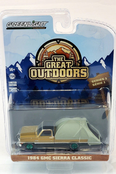 CHASE CAR 1984 GMC Sierra Classic with Modern Truck Bed Tent - The Great Outdoors Series 1- Greenlight 1-64 - 38010 CGR
