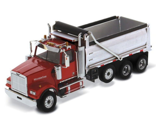 Western Star 4900 SF Dump Truck Red Cab and Matte Silver Dump Body -  Diecast Master  1/50 - 71067