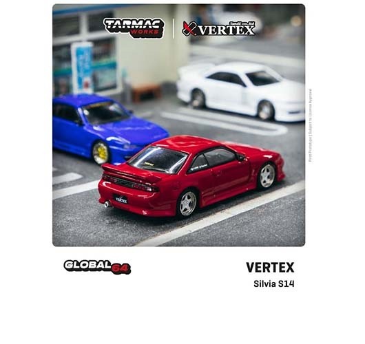 Nissan Silvia S14 Red - Tarmac Works - Global 64 & Vertex - 1/64 - T64G-018-RE - Passion Diecast 