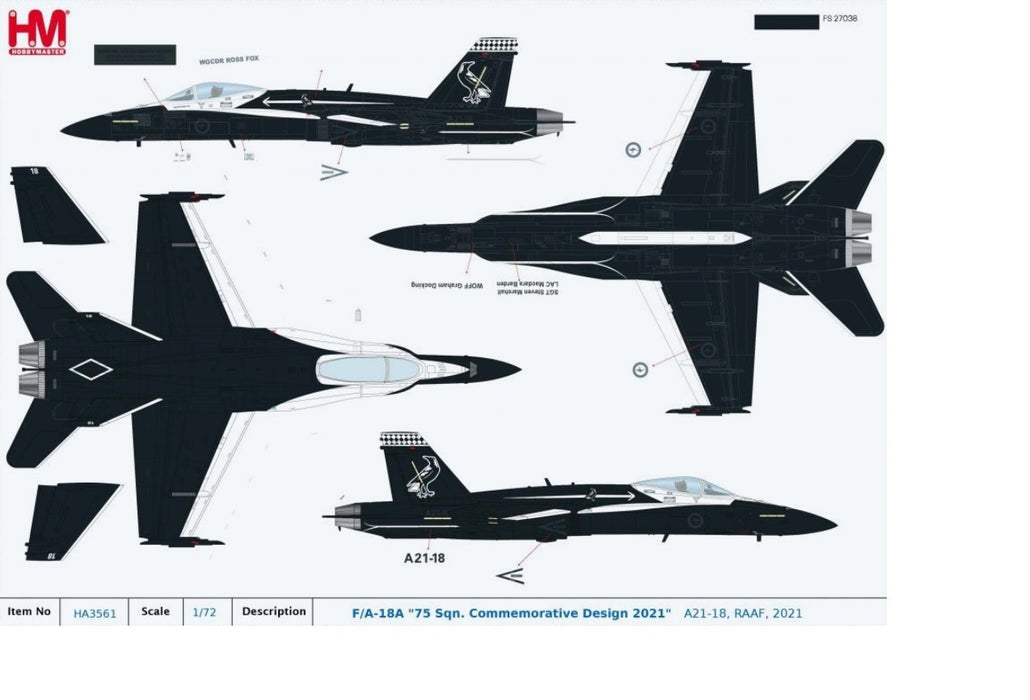 McDonnell Douglas F/A-18A Hornet RAAF No.75 Sqn, A21-018 Magpie, RAAF Tindal, Australia, 2021 / Hobby Master 1:72 HA3561