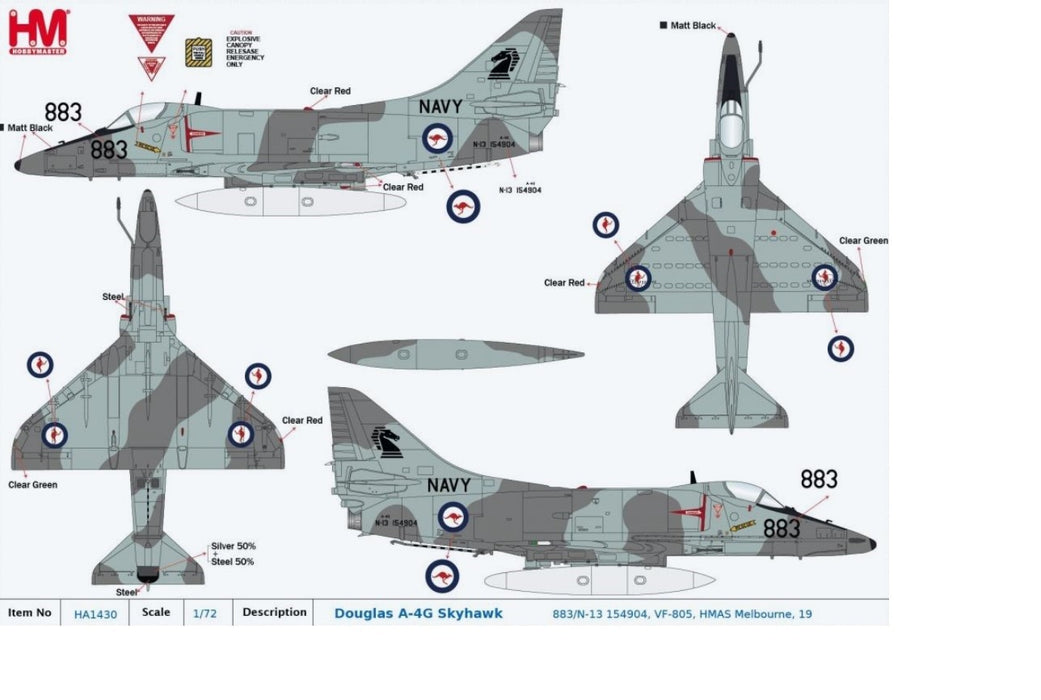 Douglas A-4G Skyhawk RAN 805 Sqn, 883/N-13, HMAS Melbourne, 1980 / Hobby Master 1:72 HA1430