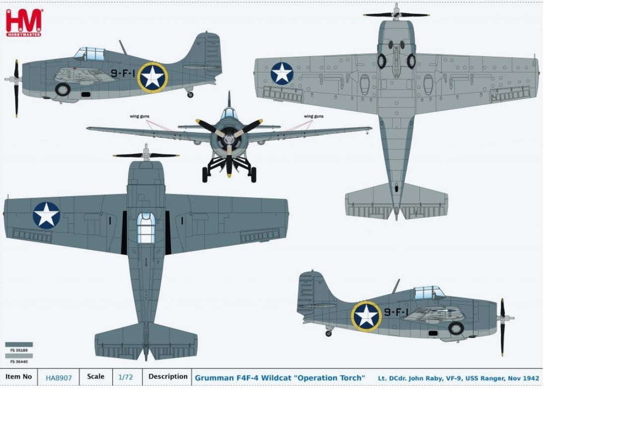 Army Ranger Actor Grumman F4F-4 Wildcat USN VF-9 Lt Cmdr J. Raby USS Ranger, North Africa ...