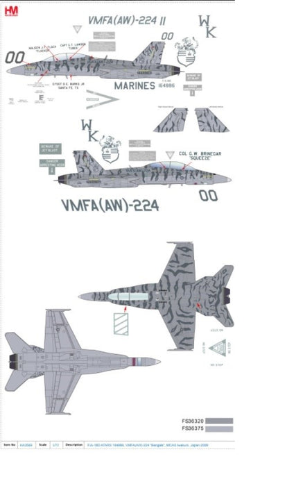 McDonnell Douglas F/A-18D Hornet - USMC VMFA(AW)-224 Bengals, WK00, MCAS Iwakuni, Japan, 2009 / Hobby Master 1:72 HA3569