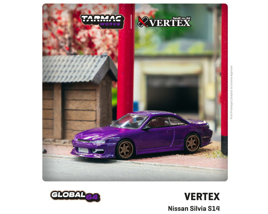 Nissan Silvia S14 Purple - Tarmac Works - Global 64 & Vertex - 1/64 - T64G-018-PU - Passion Diecast 