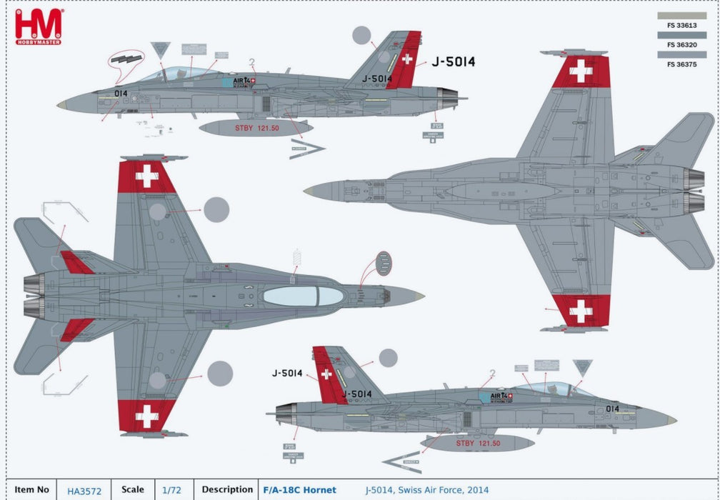 McDonnell Douglas F/A-18C Hornet Swiss Air Force 11 Staffel Tigers, Meiringen AB, Switzerland 2014 / Hobby Master 1:72 HA3572
