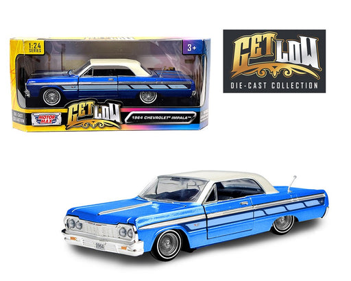 1964 Chevy Impala SS Hard Top Lowrider Candy Blue With White Top - Motormax - Get Low - 1-24 - 79021 BLW