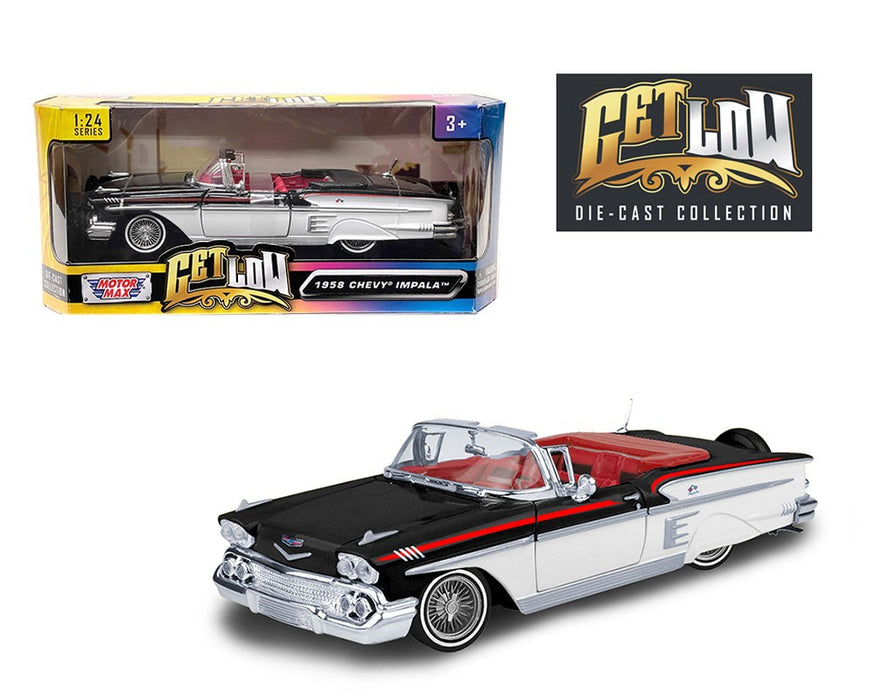 1958 Chevy Impala Convertible Lowrider Black With White - Motormax - Get Low - 1-24 - 79025 WHB