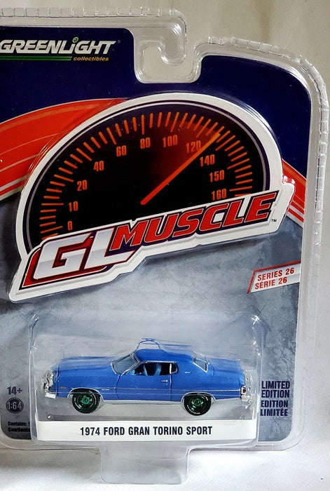CHASE CAR 1974 Ford Gran Torino Sport 2-Door Hardtop - Medium Blue Metallic - GL Muscle Series 26 - 1-64 Greenlight - 13310 BGR