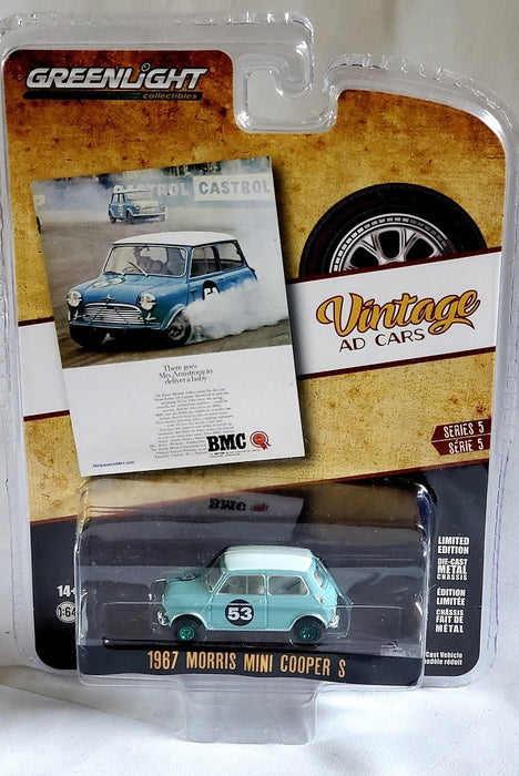 CHASE CAR 1967 Morris Mini Cooper S No.53 - Vintage Ad Cars Series 5 - 1/64 Greenlight - 39080 BGR