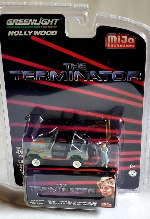 CHASE CAR Terminator 1983 Jeep CJ-7 et Sarah Connor Figure - MiJo Exclusives  Greenlight 1/64 - 51211GR