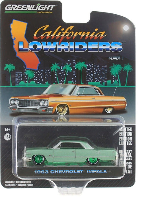 Green Machine 1963 Chevrolet Impala Lowrider - Custom Light Green - California Lowriders Series 1 - 1/64 Greenlight - 63010 BGR