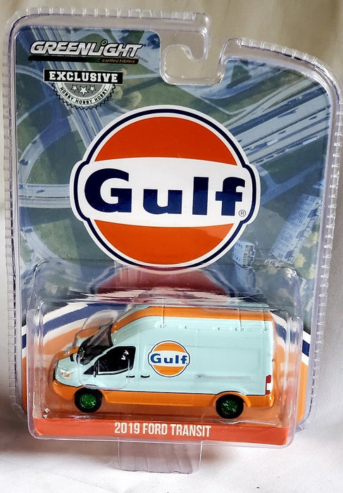 CHASE CAR Gulf Oil - 2019 Ford Transit LWB High Roof Van - Hobby Exclusive - 1/64 Greenlight - 30260GR