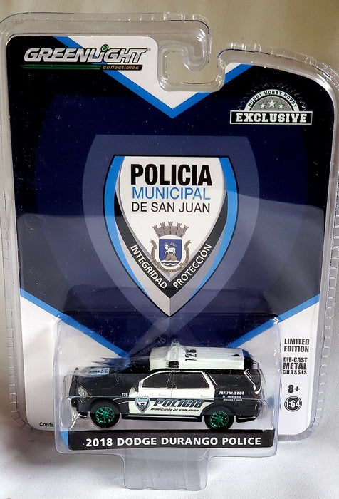CHASE CAR 2018 Dodge Durango Policia - Puerto Rico - greenlight 1/64 - Hot Pursuit  Hobby Exclusif - 30197GR