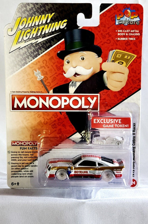 Monopoly - 1975 Ford Mustang Cobra II Racer with Red Stripes - Johnny Lightning 1/64 - JLSP214GR  JLPC005GR