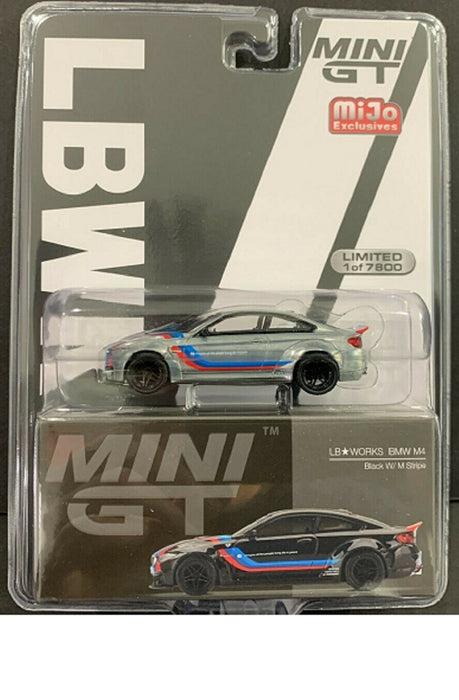CHASE CAR Mini GT - 1:64 -  LB★WORKS BMW M4 Black W/ M Stripe Limited Edition - Mijo Exclusives USA  - MGT00306GR