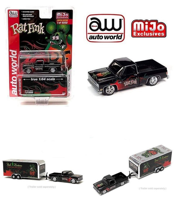 1981 Chevrolet Silverado Pickup Truck With Trailer Hitch Rat Fink - Auto World 1/64 - CP7905 -  Passion Diecast 