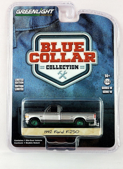 GreenMachine 1992 Ford F-250 in Two-Tone Silver and Gray - Blue Collar Collection Series 10 - 1/64 Greenlight - 35220 DGR