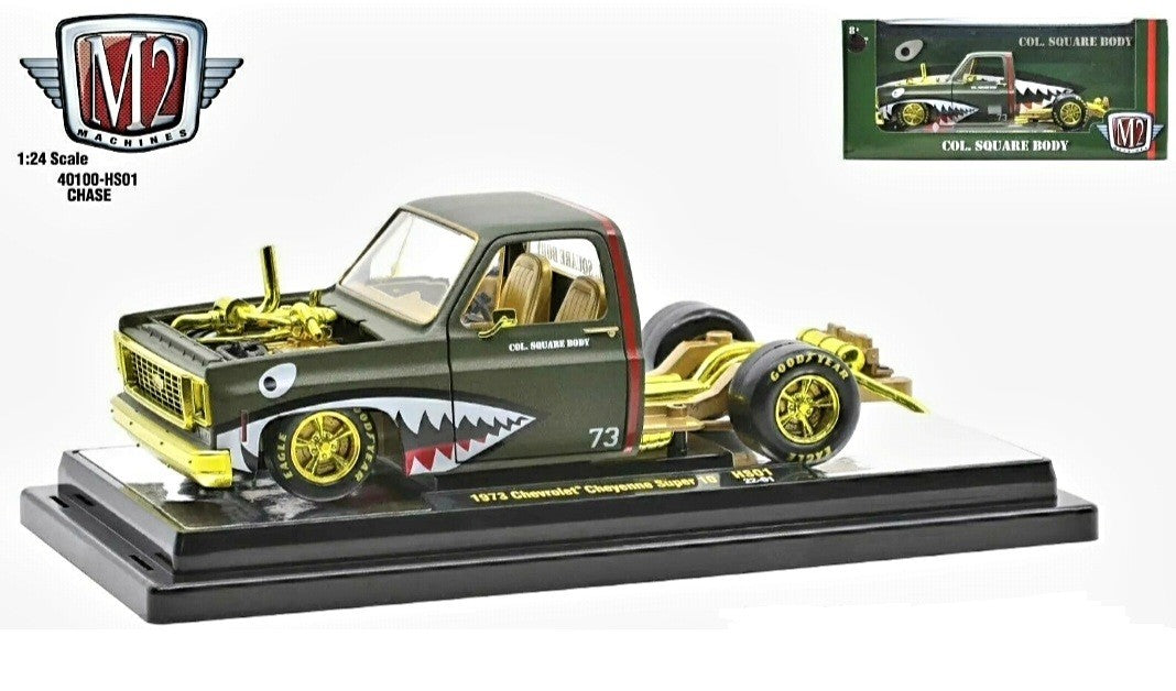 CHASE CAR 1973 Chevrolet Cheyenne Super 10 COL SQUAREBODY "Hobby Exclusives" - M2 Machines 1:24  - 40100-HS01GR
