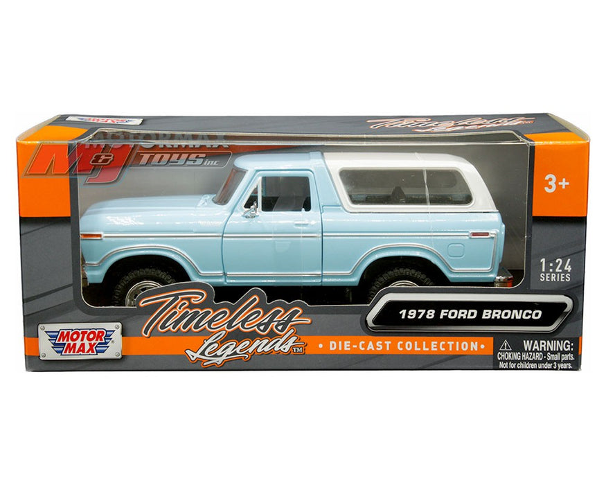 1978 Ford Bronco Custom (light blue with white hardtop) - Motormax 1/24 - 79373 BL