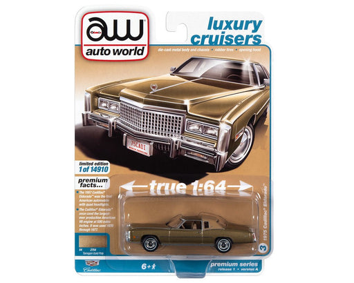 Premium 1975 Cadillac Eldorado Gold Poly - Auto World - 1/64 - AWSP098 A -  Passion Diecast 