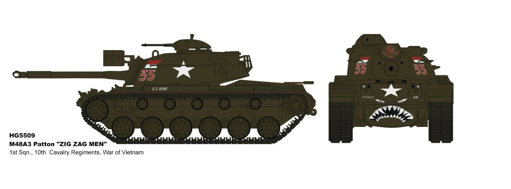 M48A3 Patton - US Army 10th Cavalry Rgt, no.35 / ZIG ZAG MEN, Vietnam / Hobby Master 1:72 HG5509