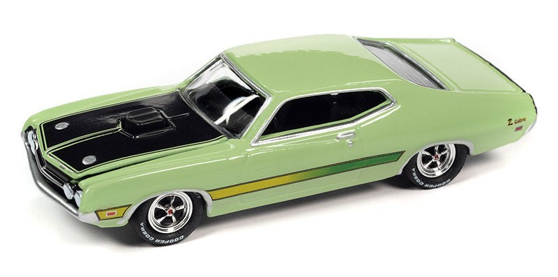 1971 Ford Torino Cobra in Grabber Lime with Laser Side Stripe and Black Hood - Johnny Lightning 1/64 - JLSP287 B