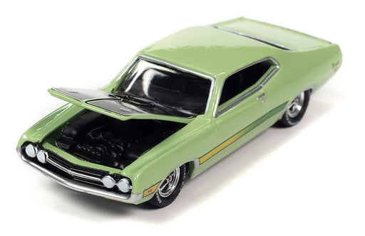 1971 Ford Torino Cobra in Grabber Lime with Laser Side Stripe and Black Hood - Johnny Lightning 1/64 - JLSP287 B