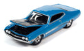 1971 Ford Torino Cobra in Grabber Blue with Laser Side Stripe and Black Hood - Johnny Lightning 1/64 - JLSP287 A