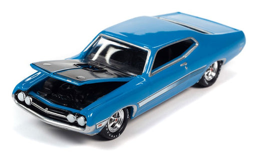 1971 Ford Torino Cobra in Grabber Blue with Laser Side Stripe and Black Hood - Johnny Lightning 1/64 - JLSP287 A