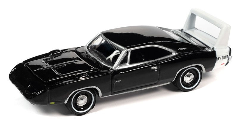 1969 Dodge Charger Daytona in Gloss Black with White Rear Stripe - Johnny Lightning 1/64 - JLSP288 B Passion Diecast