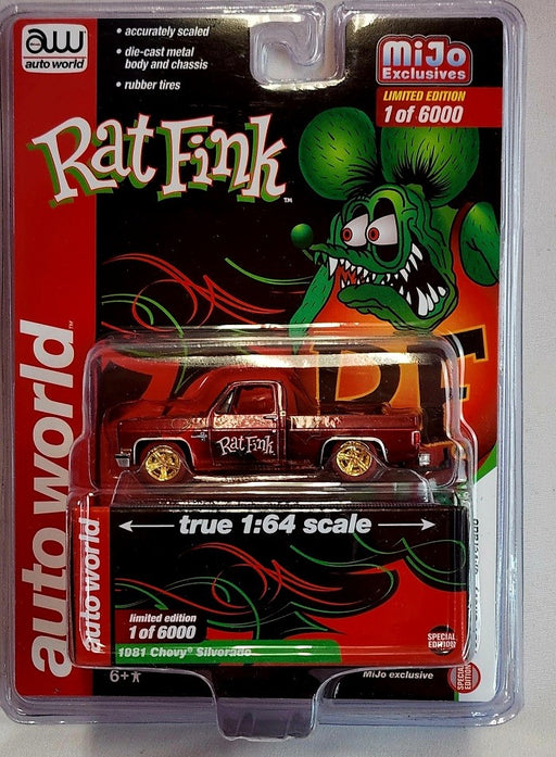 CHASE CAR 1981 Chevrolet Silverado Pickup Truck With Trailer Hitch Rat Fink - Auto World 1/64 - CP7905GR