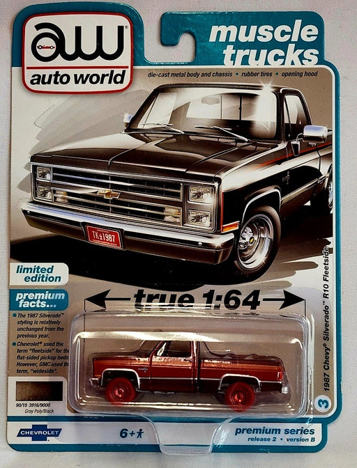 CHASE CAR 1987 Chevrolet Silverado R10 Fleetside 2 Tone Gray Black - Auto World - 1/64 - AWSP101 BGR -  Passion Diecast 