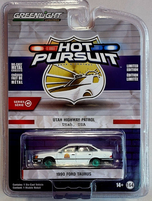 GreenMachine Utah Highway Patrol - 1990 Ford Taurus - Hot Pursuit Series 41 - 1/64 Greenlight - 42990 AGR