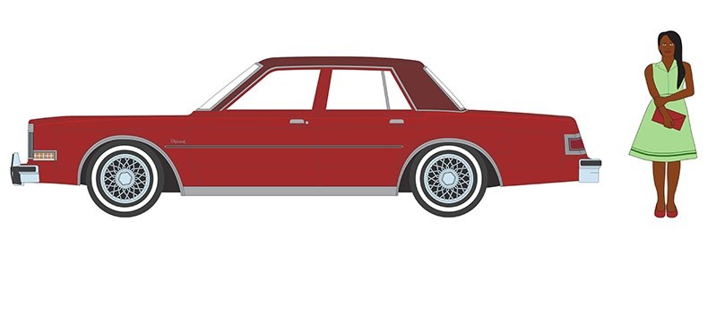 1983 Dodge Diplomat with woman in dress - The Hobby Shop Series 15 - 1/64 Greenlight - 97150 C Passion Diecast
