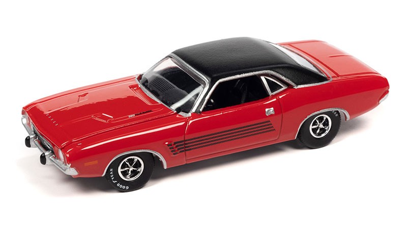 1974 Dodge Challenger Rallye in Rallye Red with Flat Black Vinyl Roof - Auto World - 1/64 - AWSP117 B Passion Diecast