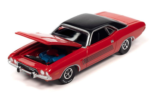 1974 Dodge Challenger Rallye in Rallye Red with Flat Black Vinyl Roof - Auto World - 1/64 - AWSP117 B Passion Diecast