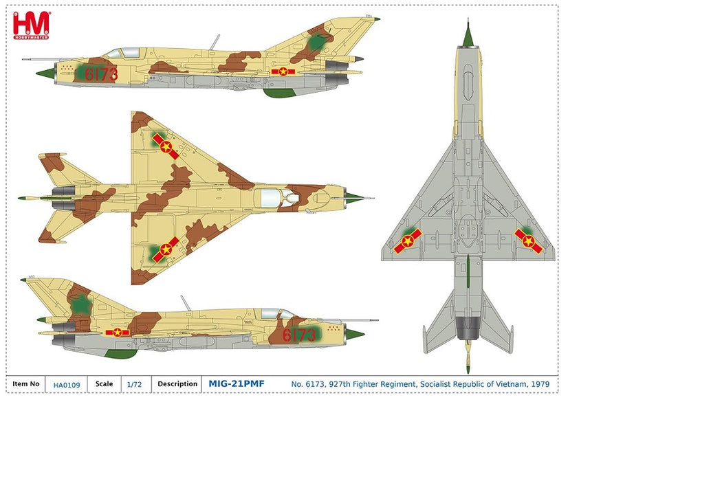 Mikoyan-Gurevich MiG-21PFM Fishbed - VPAF 927th Lam Son Fighter Rgt, Red 6173, Vietnam, 1979 / Hobby Master 1:72 HA0109