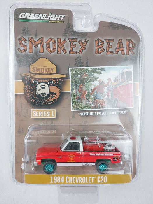 GreenMachine 1984 Chevrolet C20 Custom Deluxe with Fire Equipment - Smokey Bear Series 1 -1/64 Greenlight - 38020 EGR
