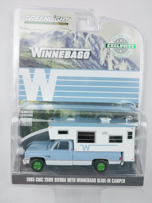 GreenMachine 1985 GMC Sierra 2500 Pickup with Winnebago Slide-In Camper - Hobby Exclusive - 1/64 Greenlight - 30338GR