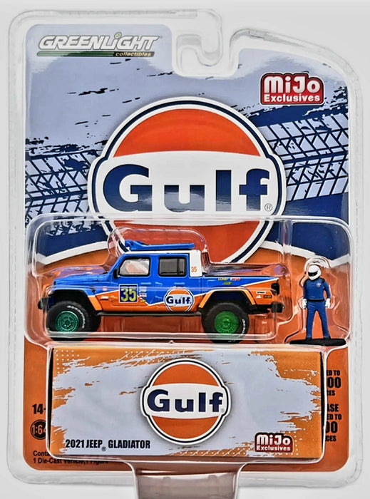 Green Machine Mijo Exclusives 2021 Jeep Gladiator GULF With Driver Limited 3,600 - 1/64 Greenlight - 51453GR Passion Diecast