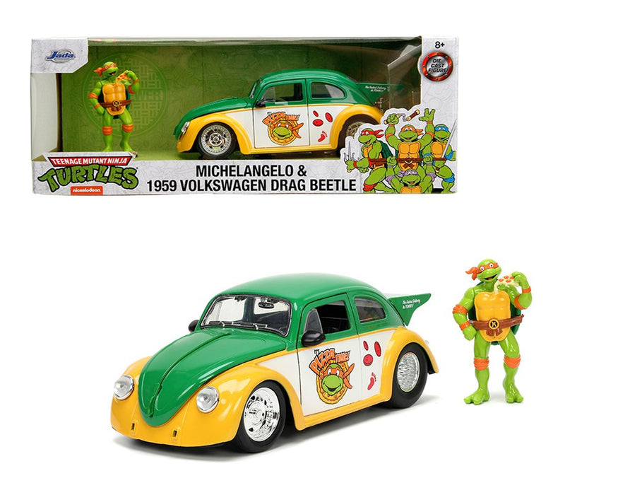 1959 Volkswagen Drag Beetle with Michelangelo Figure - Teenage Mutant Ninja Turtles (TMNT) - Jada 1/24 - 33741
