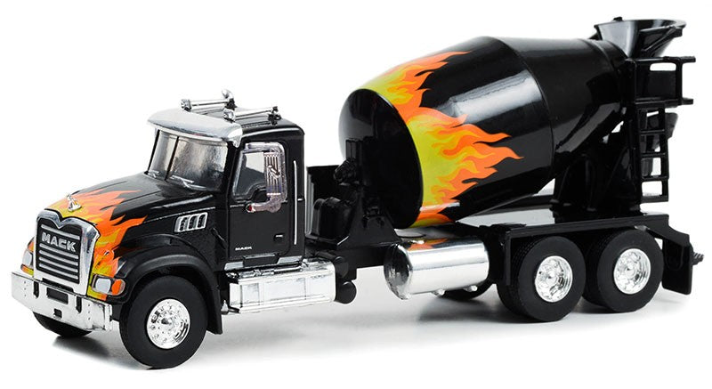 2019 Mack Granite Cement Mixer in Black with Flames - Super Duty Trucks Series 18 - Greenlight 1/64 - 45180 B